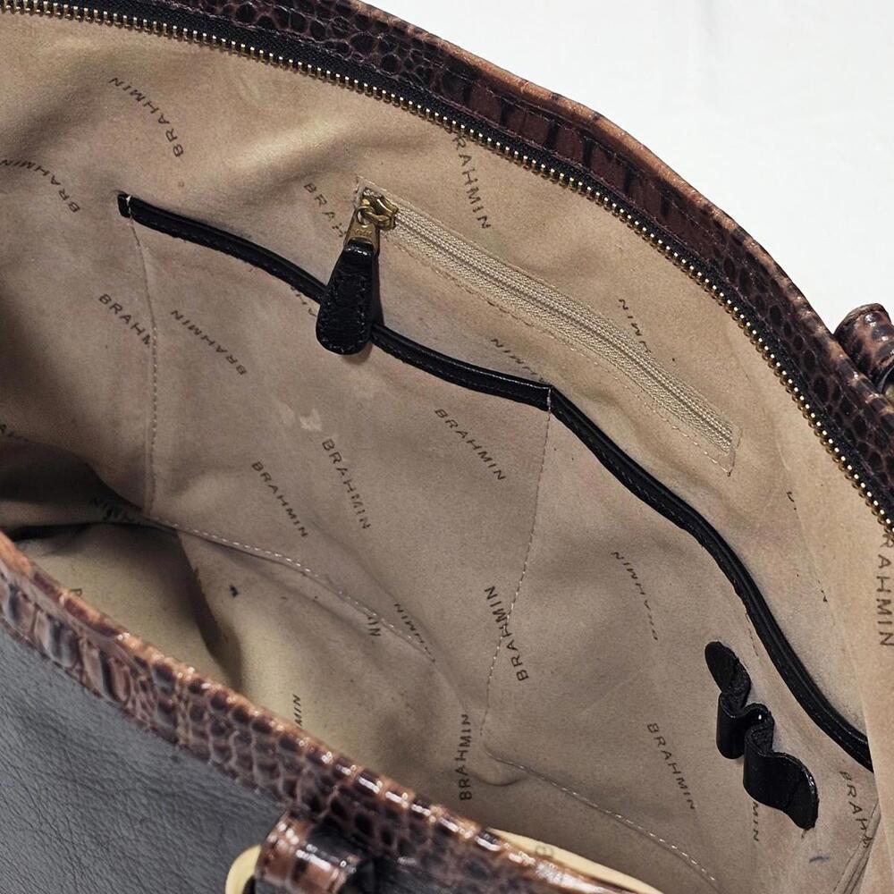 Brahmin Black Crocodile Embosed Leather Zippered Tote Shoulder Bag Purse - Picture 13 of 15